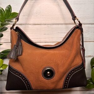 Dooney & Bourke Tan and Black Suede Hobo Bag